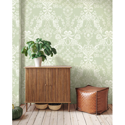 Bow Damask Sage Non-Pasted Wallpaper