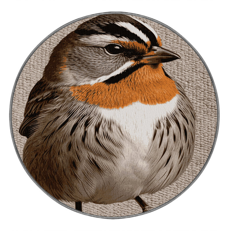 Washable Rufous collared Sparrow Birds Area Rug, Round 7'