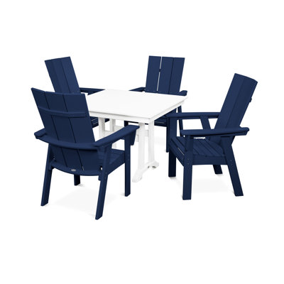 POLYWOOD Modern Curveback Adirondack 5-Piece Farmhouse Trestle Dining Set