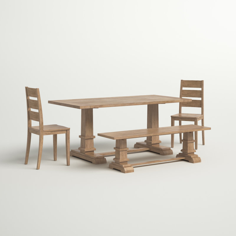 Heymann Dining Set, 4 Pieces: Table, Bench, 2 Chairs