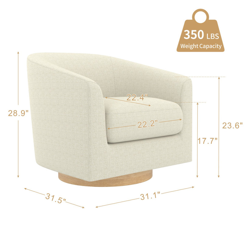 Fauteuil demi-tonneau pivotant Kanise, Crème ; lin