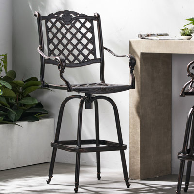 Tabouret de bar pivotant en aluminium, design classique, motif diamant, antirouille, profondeur 64,1 cm, tabouret résistant aux intempéries en fonte de cuivre, orné, 57,1 cm de profondeur x 74,3 cm de hauteur.