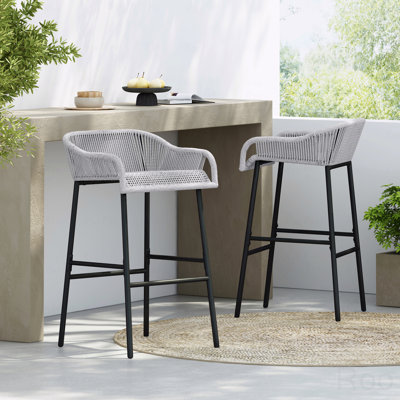 Ensemble de 2 tabourets de bar d'extérieur, corde gris clair
