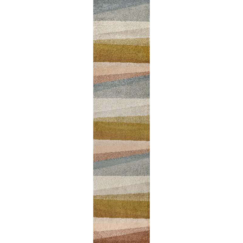 Howden Geometric Striped Red/Yellow/Gray Rug, Runner 2' x 7'10"