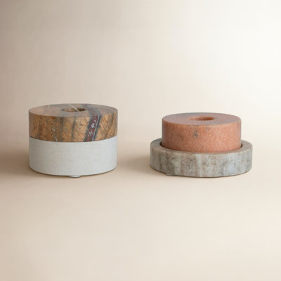 2 Piece Marble Tabletop Tealight Holder Set
