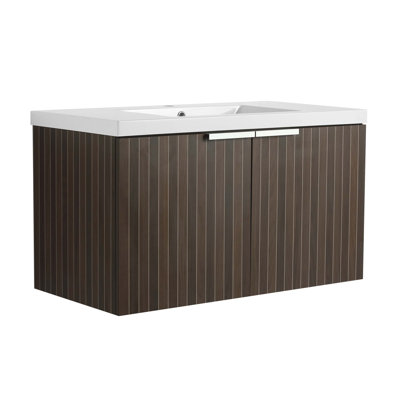 Armoire de salle de bain 36 po avec lavabo en résine, portes à fermeture douce, conception à fixation flottante