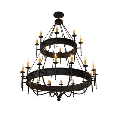 Lustre en forme de roue de chariot à 24 lumières de style bougie