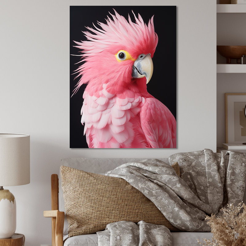 Perroquet rose au paradis I - art mural en métal, H 32 po x l 16 po x P 1 po