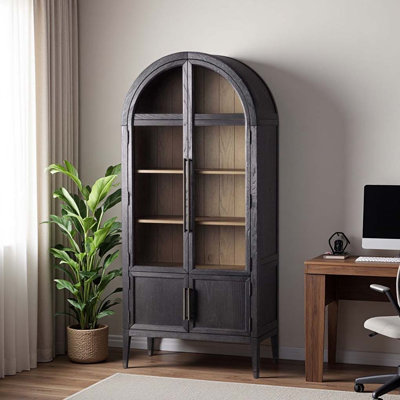Black Solid Wood Arched Bookcase by Winston Porter