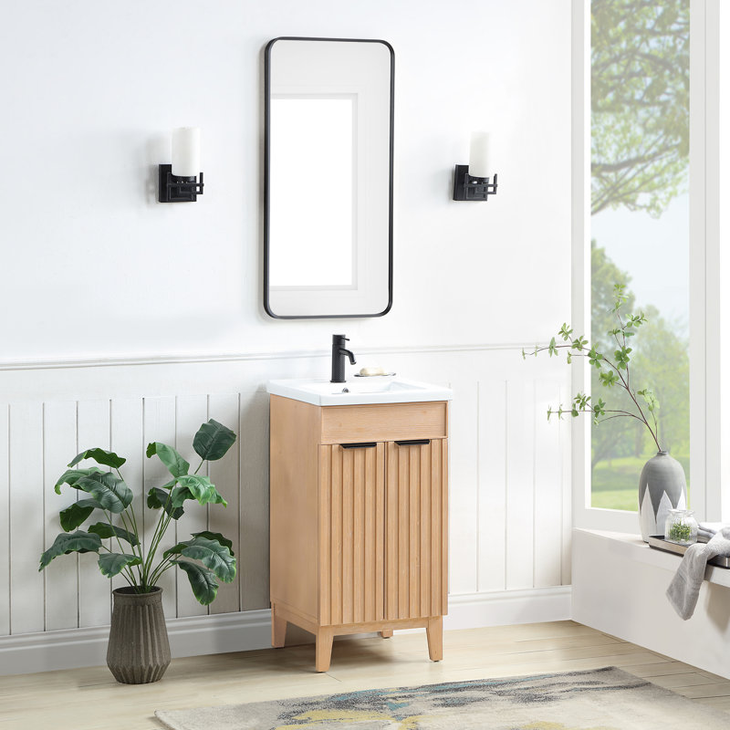 Ensemble de meuble-lavabo simple 18,1 po Dansfield, Bois de sapin brun, Noir mat