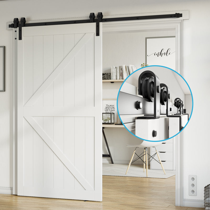 Bypass Double Door Sliding Barn Door Hardware Kit (Not Include Door), 90 in.