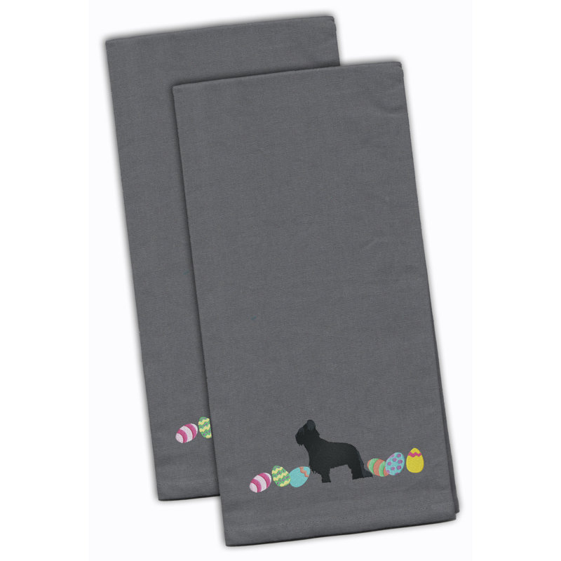 Cotton Embroidered Tea Towel Kitchen Towel, Gray, 28" H x 19" W x 0.1" D