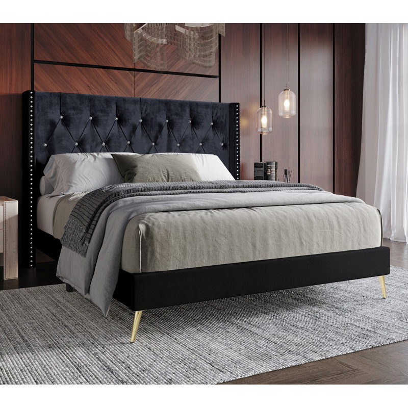 Petersfield Upholstered Wingback Bed, Twin, Black