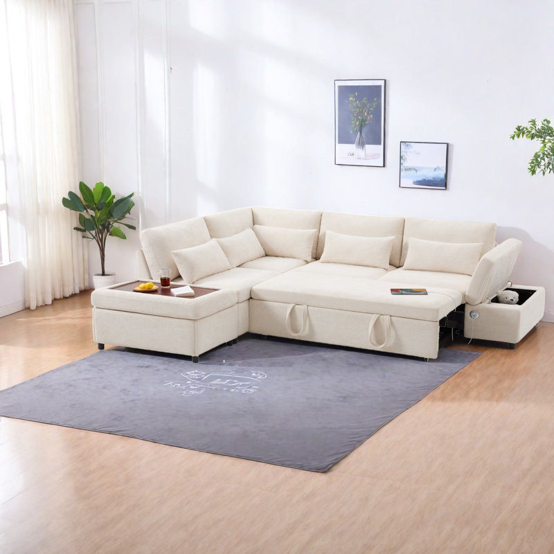 Canapé modulaire polyvalent en chenille, design moderne avec rangement et USB, idéal pour les appartements