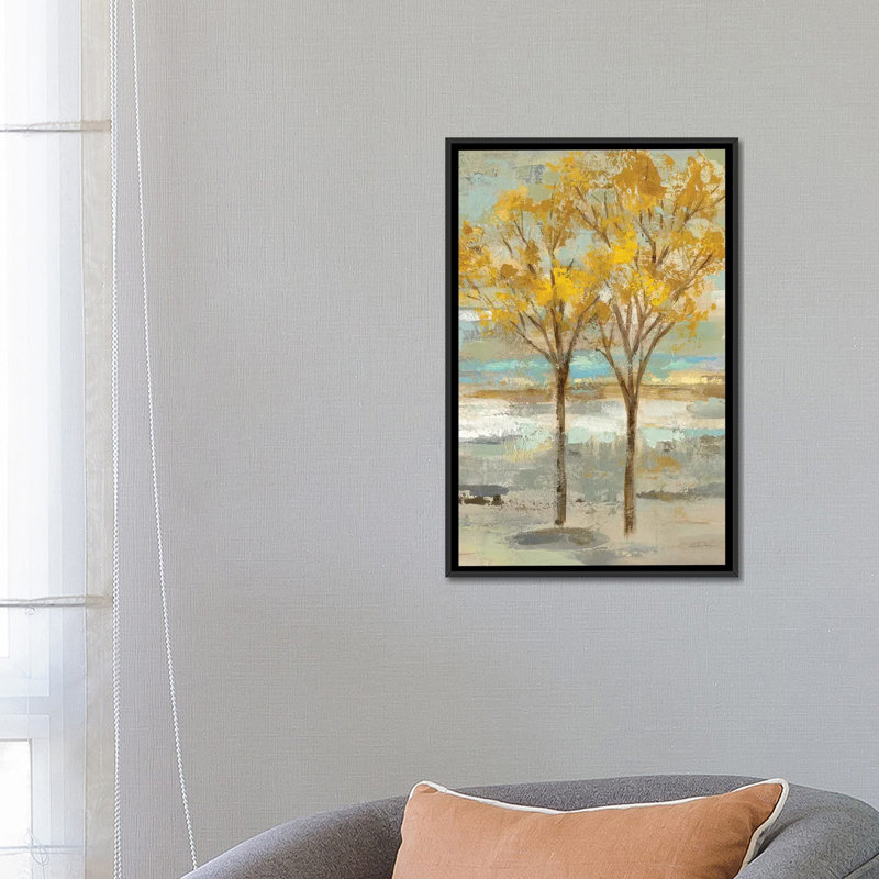 «Golden Tree and Fog II», reproduction d'impression sur toile tendue, H 48 po x l 32 po x P 1,5 po, Toile avec cadre noir