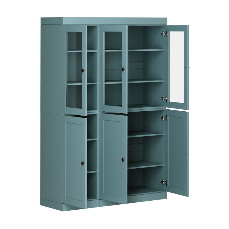 Vaisselier 100% bois massif 48,5 po avec portes Shaker, verre transparent et tablettes réglables Palace Imports, Bleu aqua