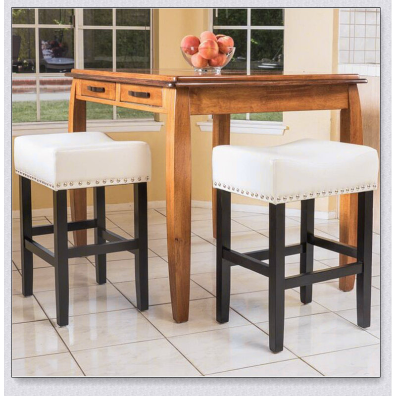 Tabouret de comptoir 26 po en cuir ivoire sans dossier (ensemble de 2)