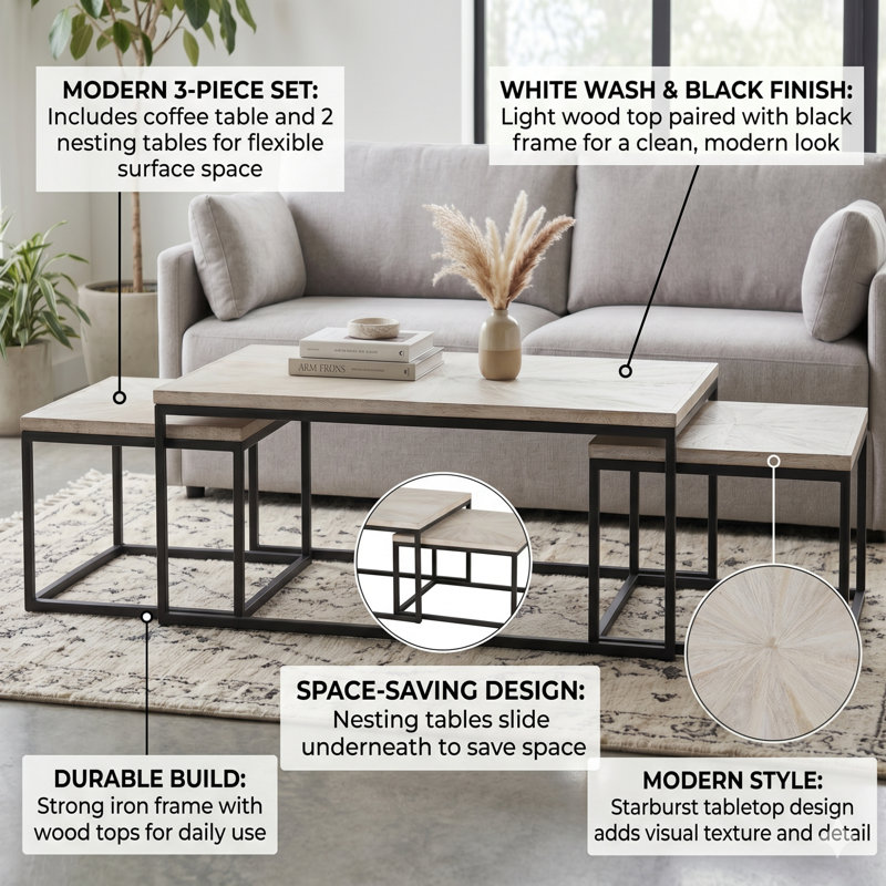 Buterbaugh Nesting Coffee Table, Ivory/Black