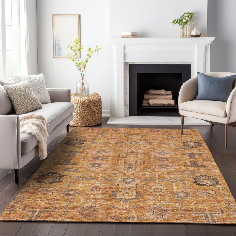 Premium Machine Washable Prisco Terracotta Rug, Rectangle 3' x 5'
