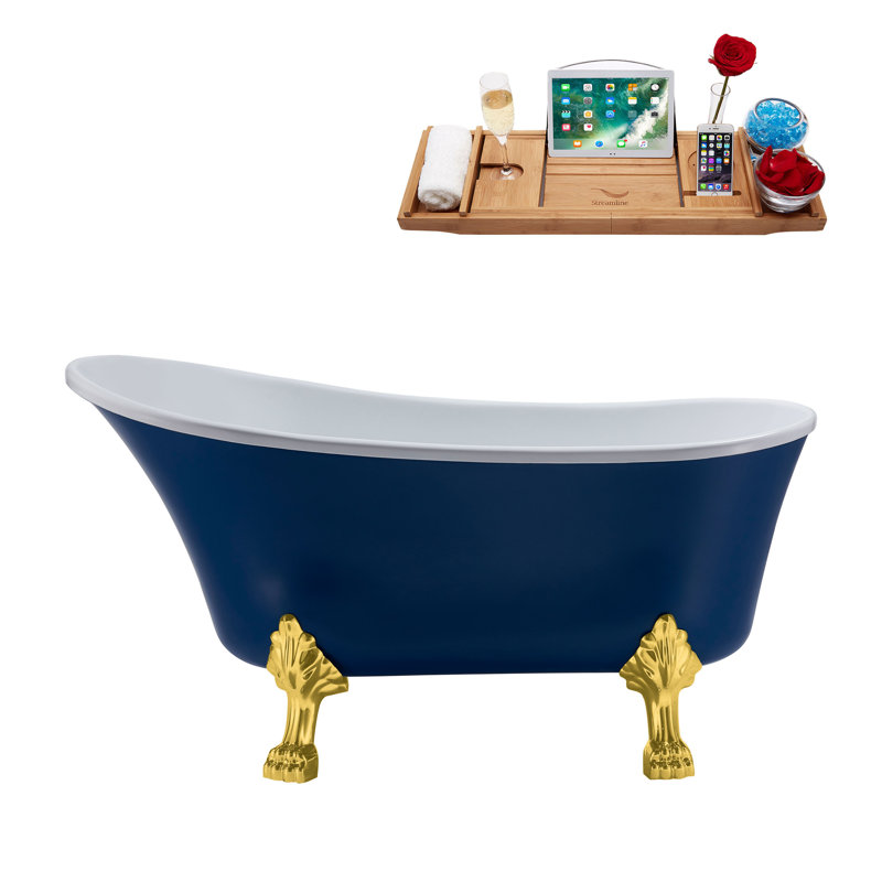 55.1'' x 26.8'' Soaking Acrylic Bathtub, Polished Gold, Brushed Nickel
