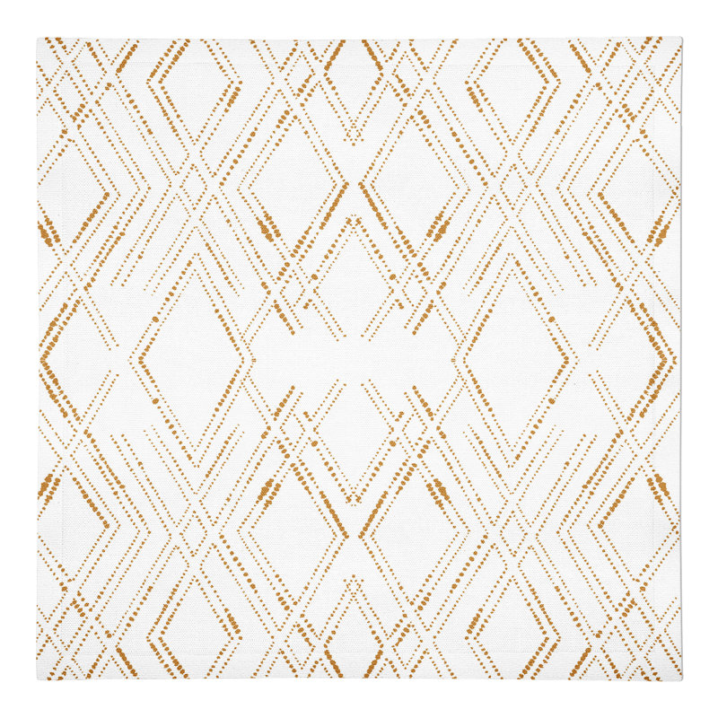 Cotton No Pattern Square Napkin, White/Gold