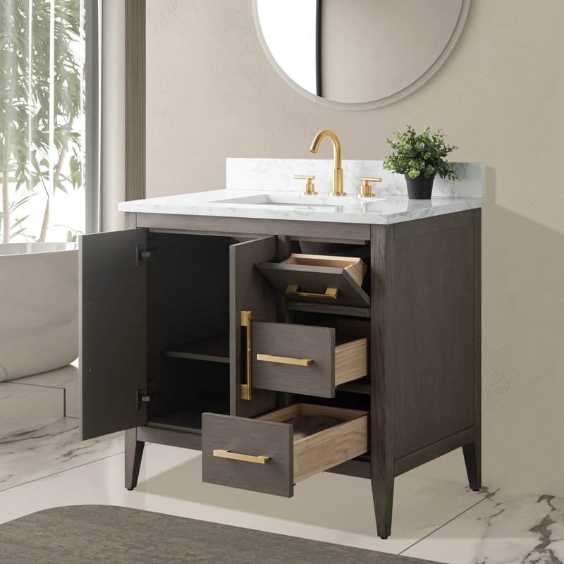 Ensemble de meuble-lavabo simple 36 po, Bois flottant gris, Gris / noir