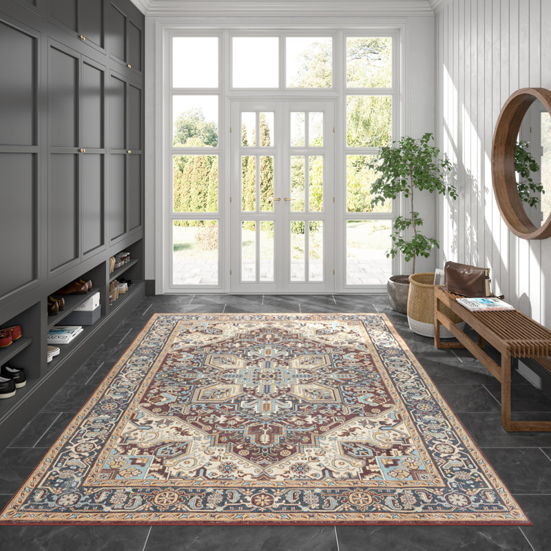 Bouck Easy-care Machine Washable Oriental Area Rug - Brown/Red/Cream, Rectangle 5'3" x 7'3"