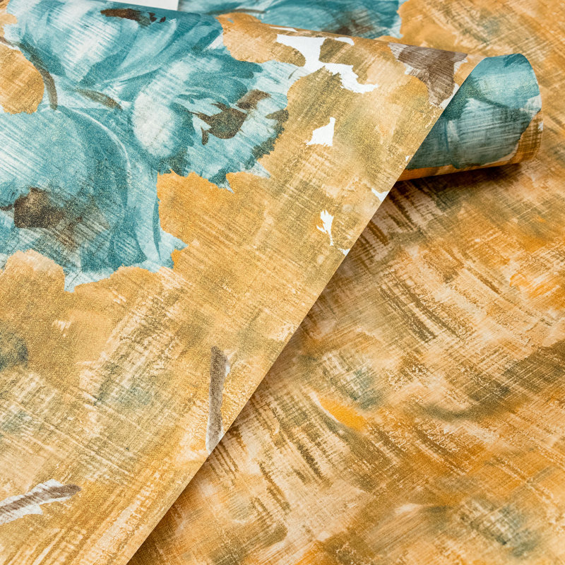 Julie Feels Home Collection Glitter/Shimmer Large Petunia Flowers Wallpaper Roll, 110.2'' W x 9.8' L, Petrol Honey