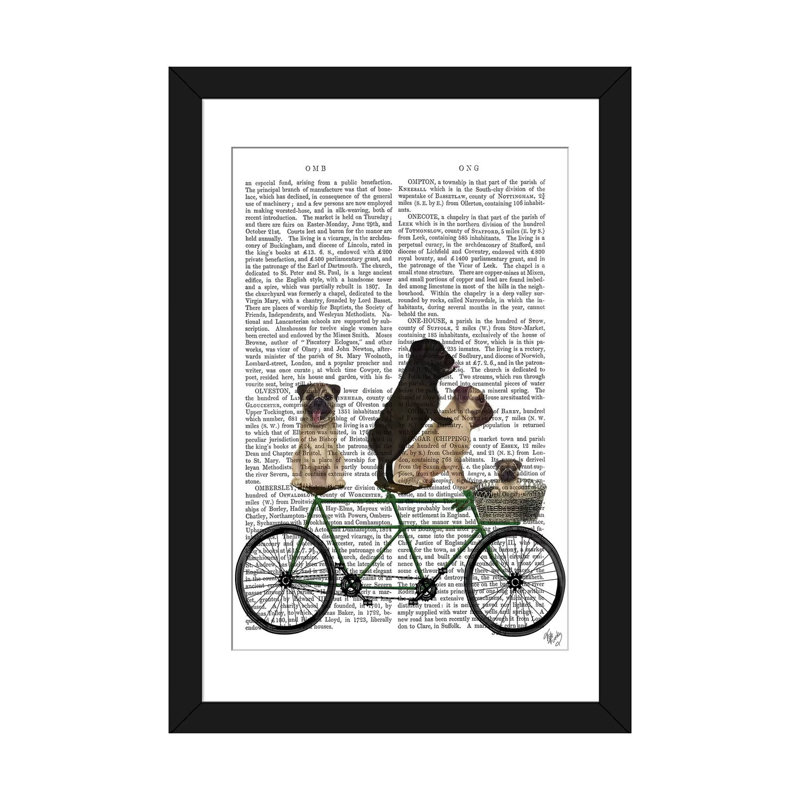 Impression sur toile tendue Fab Funky «Pug Tandem on Print fond», H 24 po x l 16 po x P 1 po, Papier beaux-arts encadré noir