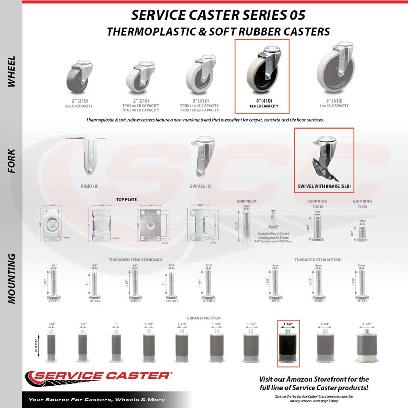 Roulettes de service de remplacement pour roulettes Colson 1,04367,441 MTG47 BRK3
