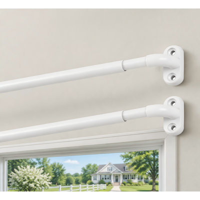 White 2 Pack adjustable wrap-around cafe curtain rods span 18-30 Inch with a 3/8" diameter and screw-mounted sash-rod construction for door windows and small curtains.