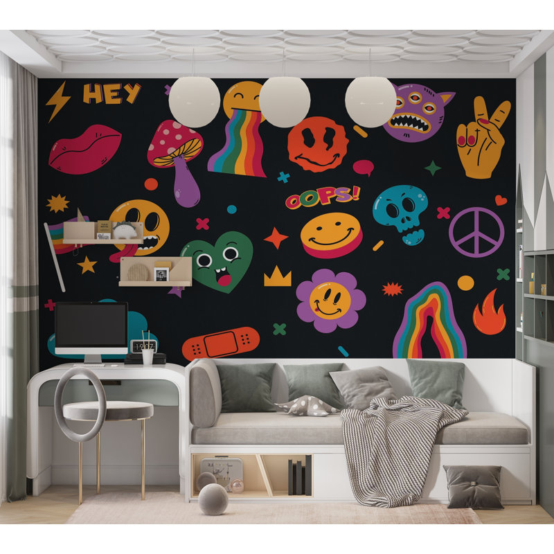 Papier peint de qualité supérieure - art coloré de griffonnage, L 144 po x l 210 po