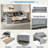 Upholstered Daybed With 2 Drawers, Storage Shelves, Flip Cabinets & Side Table, Vertical Striped Design-541687414