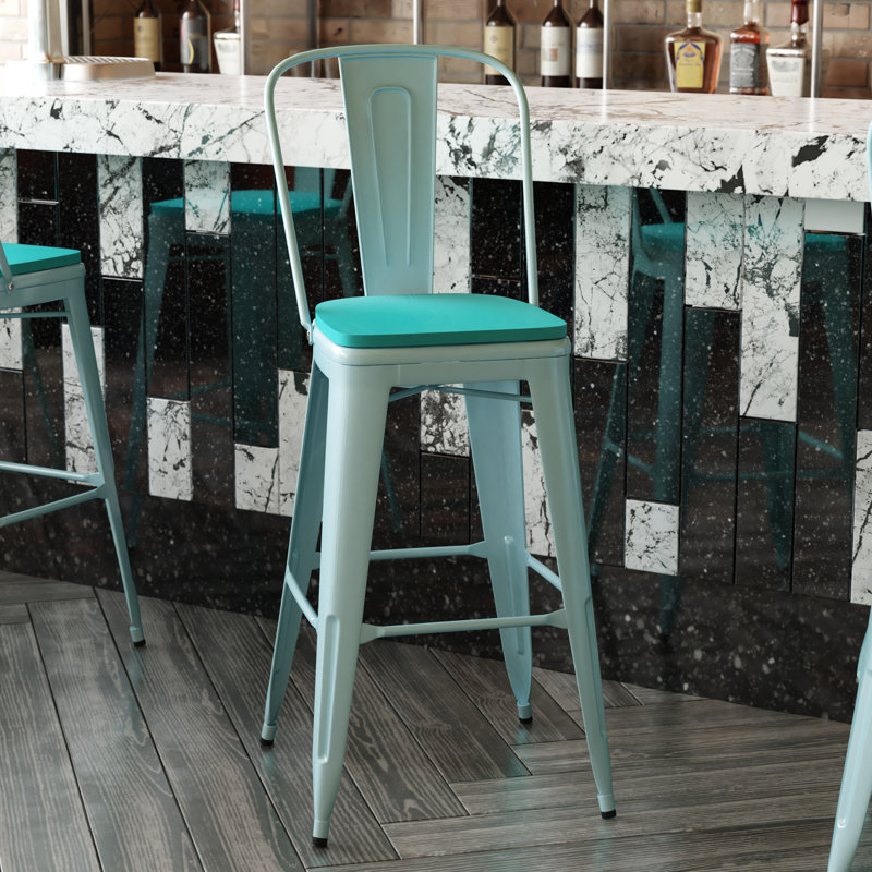 Brinya All-Weather Counter Height Stool with Poly Resin Seat, Green, Bar Stool (30" Seat Height)