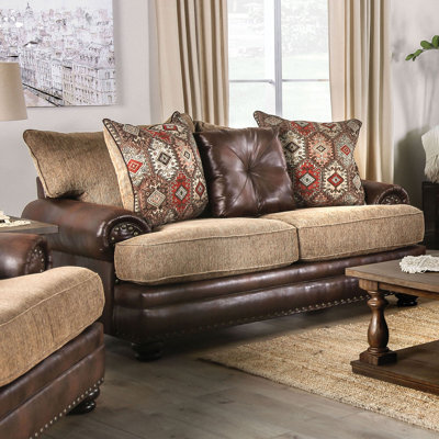 73" W Transitional Loveseat, Brown/Tan