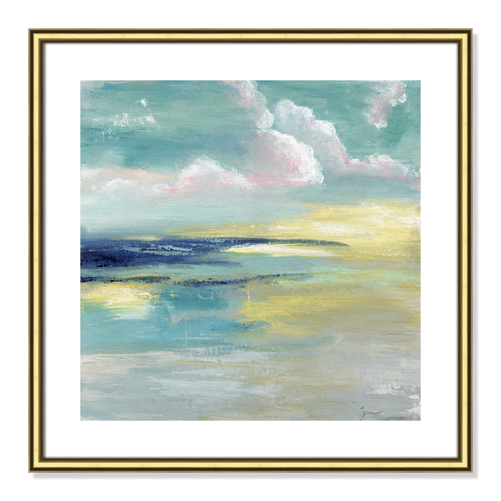 Bertie "Ocean View" Painting by Tava Studios, 24.75" H x 24.75" W x 0.88" D, Gold Framed Paper