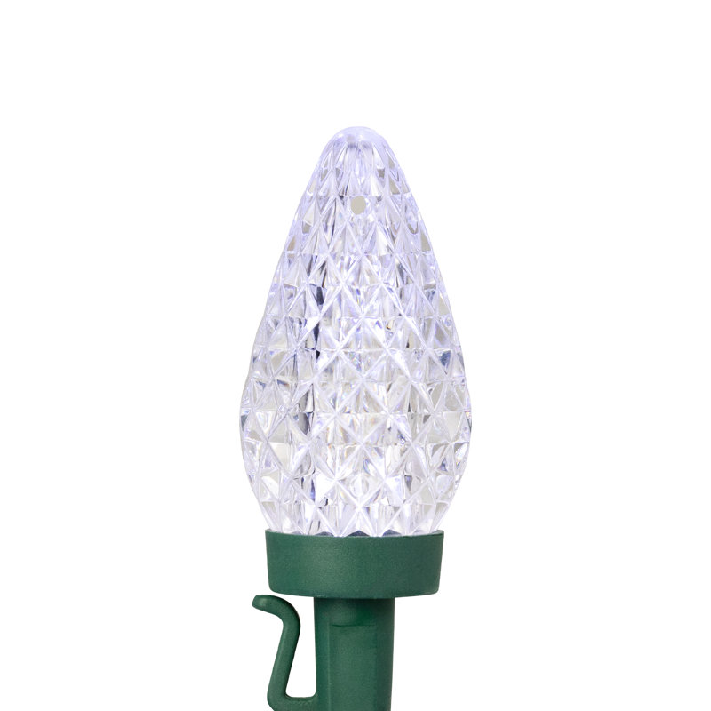100-Count Faceted LED C9 Christmas Lights - 66 ft Green Wire, Pure White