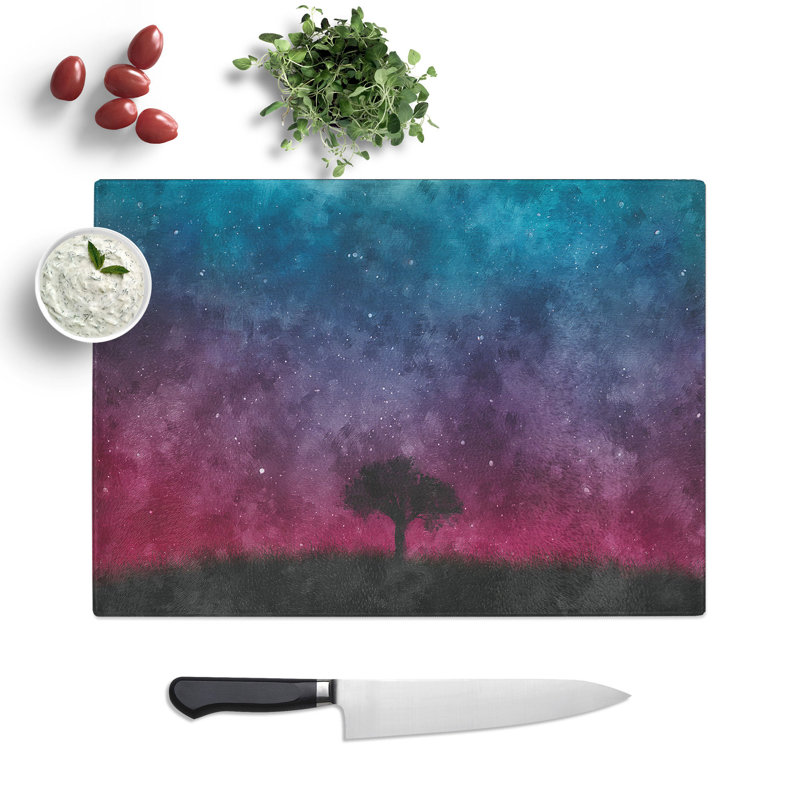 Tempered Glass Tree Under the Cosmos Painting Chopping Board, 20 cm x 28.5 cm