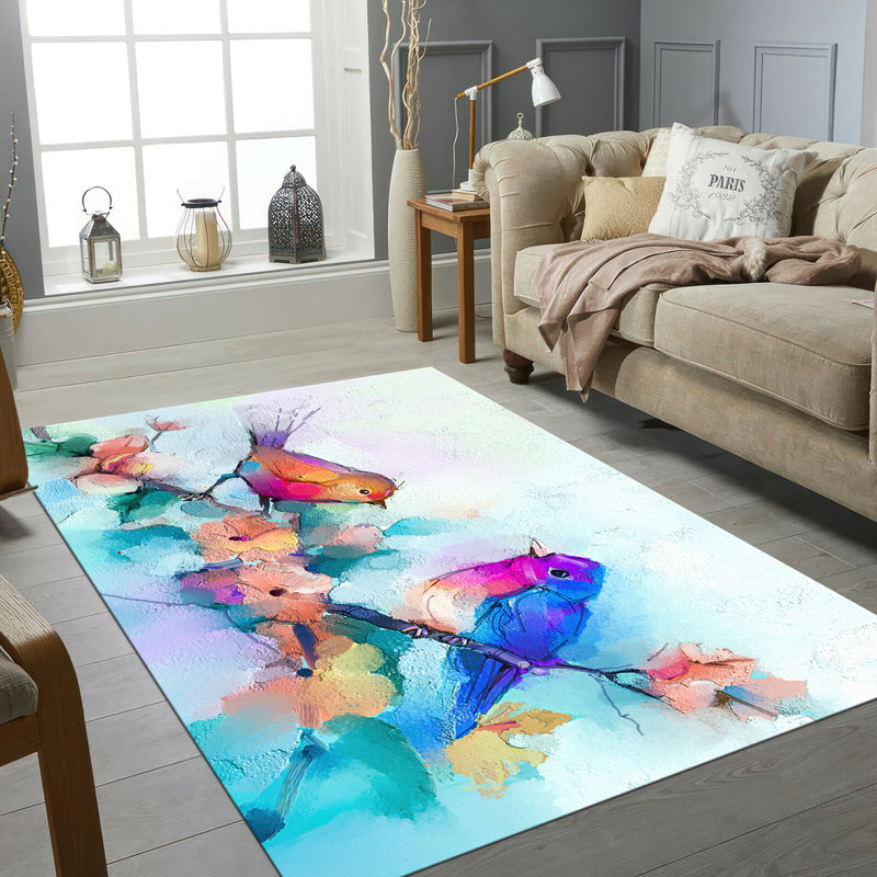 Non-Woven Soft Printed Rug with Intricate Blue and Gold Floral Pattern Perfect for Enhancing Your Home Decor