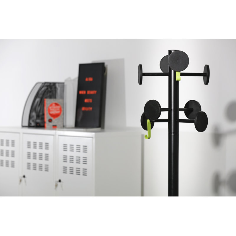 Black ABS and Steel Floor Coat Rack with Umbrella Stand