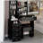 37" Middle Size Left Bedside Cabinet Vanity Table + Cushioned Stool, Large Sliding, Touch Control, Tri-color Switching, Brightness Adjust LED Mirror, High Capacity Storage, Suitable for Middle Space-2112358901