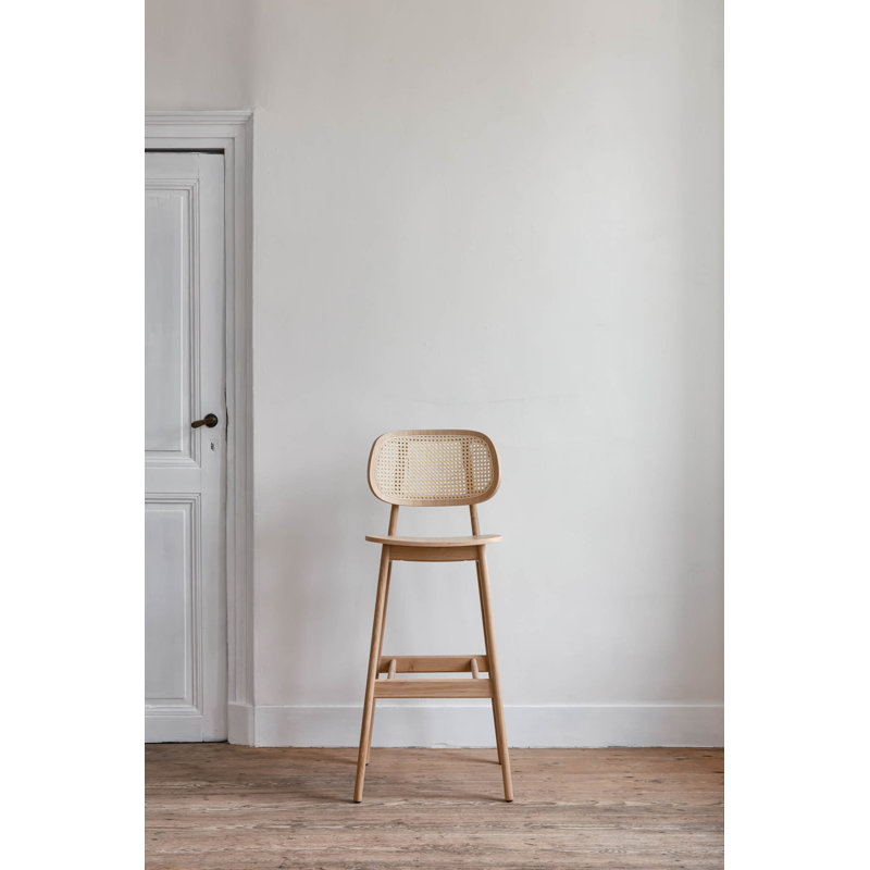 Titus Bar Stool with Solid Wood Frame, Natural