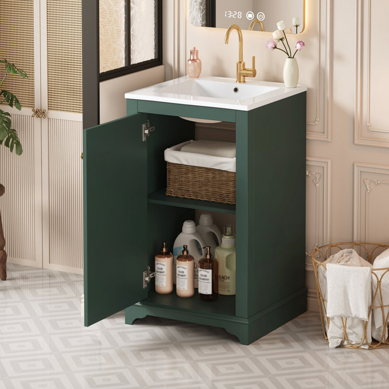 Meuble-lavabo de salle de bain avec lavabo en céramique, Vert