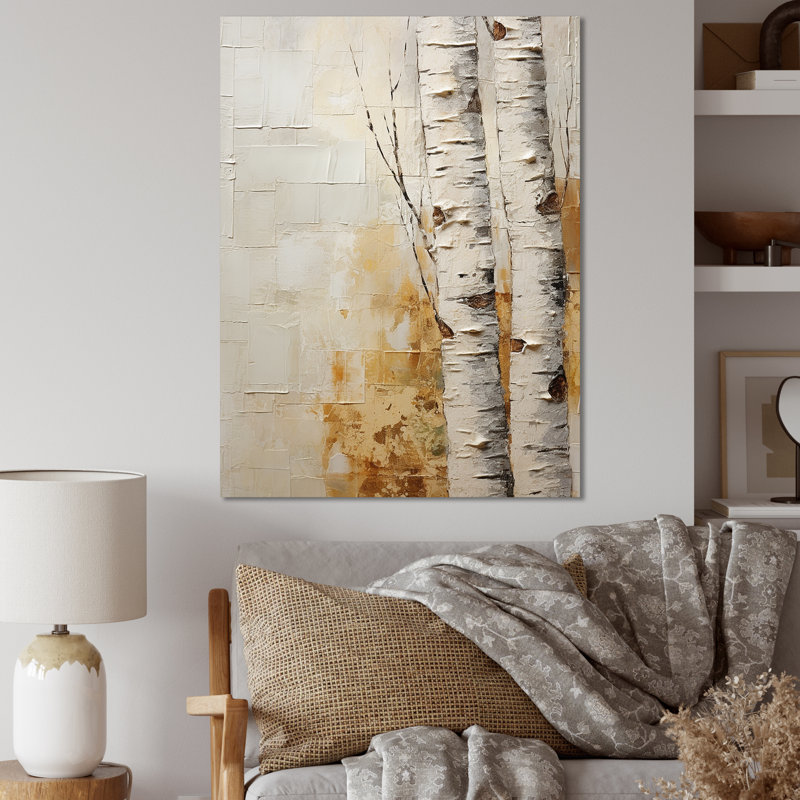 Arbre de minimalisme bouleau II sur toile, Toile tendue, H 20 po x l 12 po x P 1 po