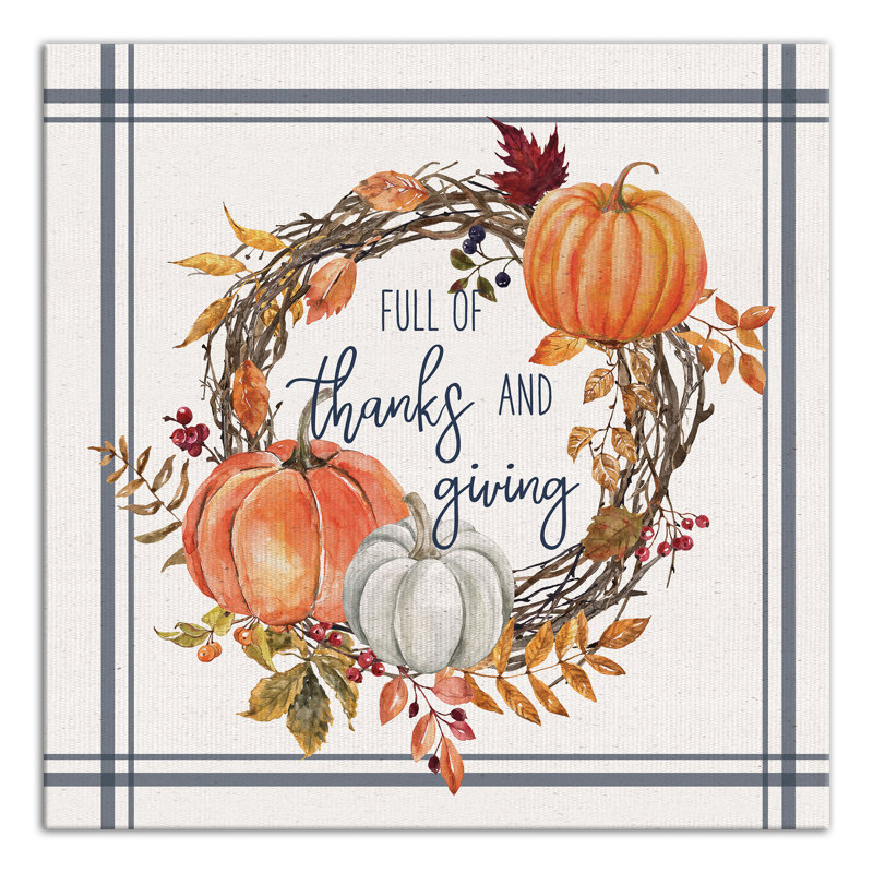 Thanks And Giving Fall Wreath 1, reproduction sur toile, H 16 po x l 16 po