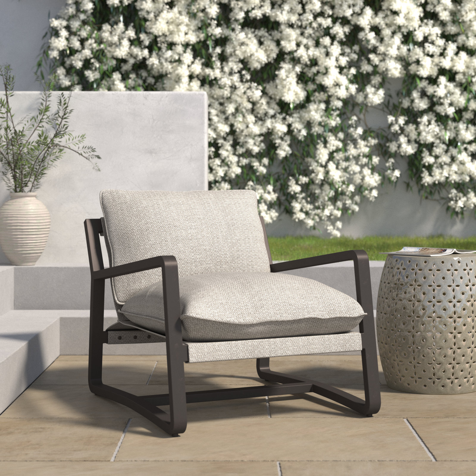Shea Teak Outdoor Lounge Chair, Bronze, Faye Ash