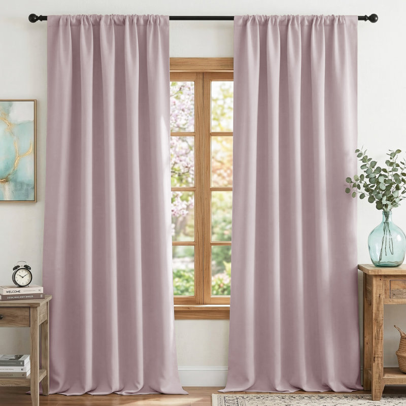 Blackout Curtains for Bedroom, Thermal Insulated Drapes Rod Pocket Privacy Protected Window Panels for Living Room, Baby Pink
