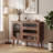 Natural Wood Accent Cabinet with 3 Drawers and Door, Storage Sideboard with Adjustable Shelves for Living Room Entryway Hallway