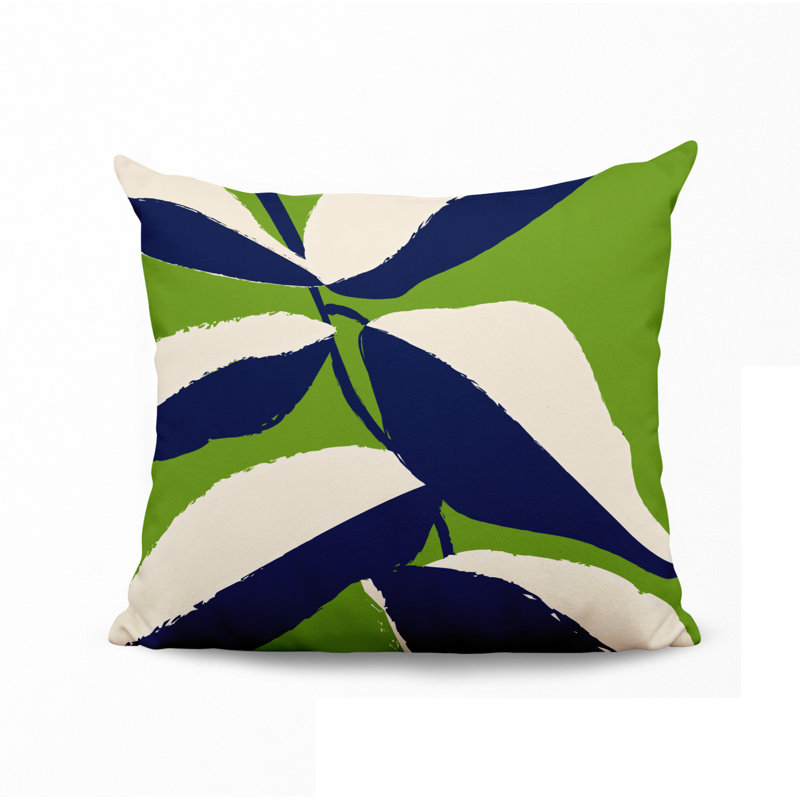 Coussin intérieur / extérieur en polyester filé Lara, Chartreuse / blanc cassé / bleu marine, 15 po x 15 po