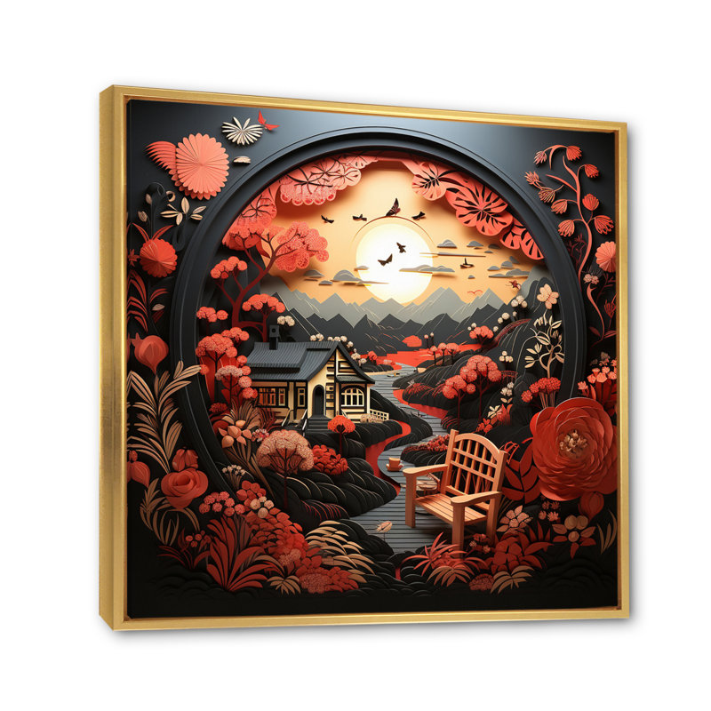 «Farmhouse Heartland Legacy Papercut I», reproductions d'art mural de ferme, Cadre flottant doré, H 24 po x l 24 po x P 1 po